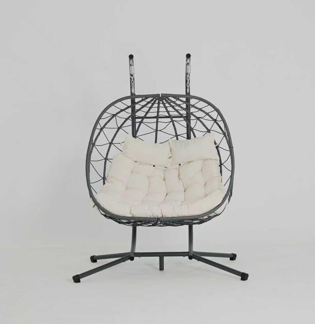 Beige Steel Patio Egg Chair with Stand - Outdoor Swing Chair