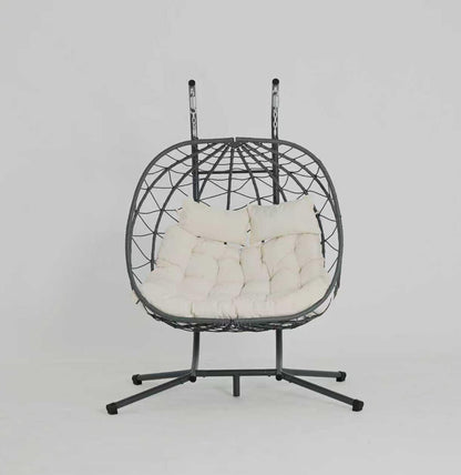 Beige Steel Patio Egg Chair with Stand - Outdoor Swing Chair