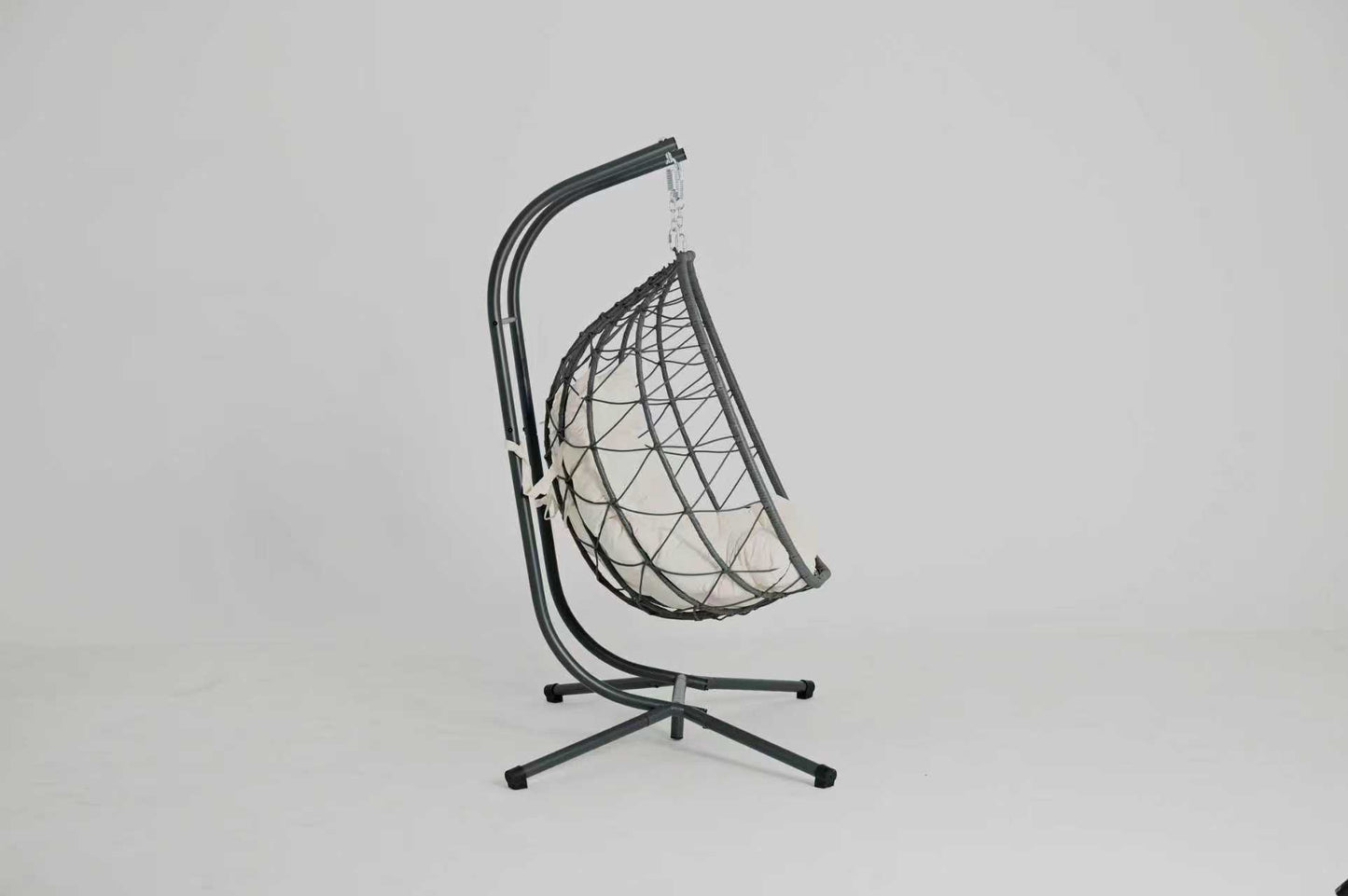 Beige Steel Patio Egg Chair with Stand - Outdoor Swing Chair