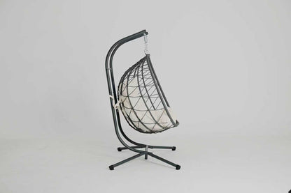 Beige Steel Patio Egg Chair with Stand - Outdoor Swing Chair