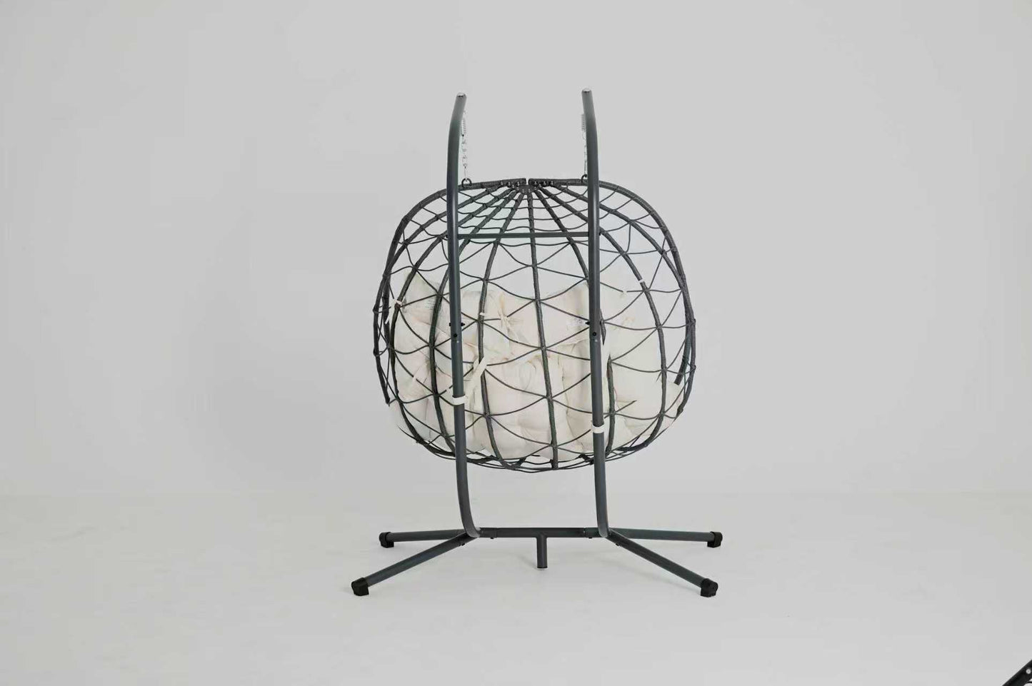 Beige Steel Patio Egg Chair with Stand - Outdoor Swing Chair