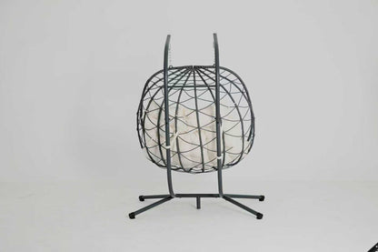 Beige Steel Patio Egg Chair with Stand - Outdoor Swing Chair