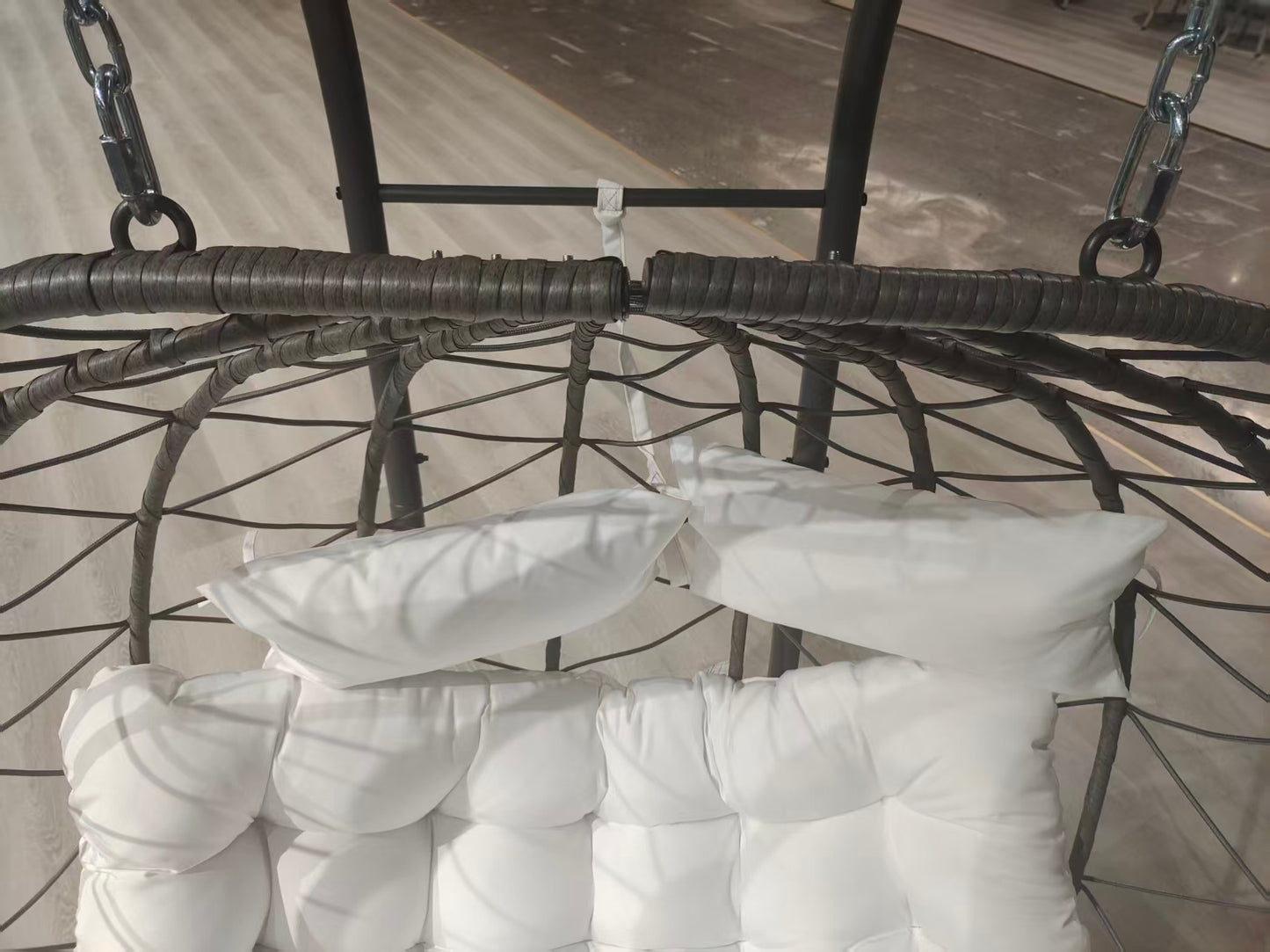 Beige Steel Patio Egg Chair with Stand - Outdoor Swing Chair