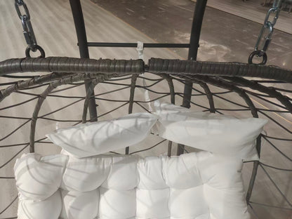 Beige Steel Patio Egg Chair with Stand - Outdoor Swing Chair