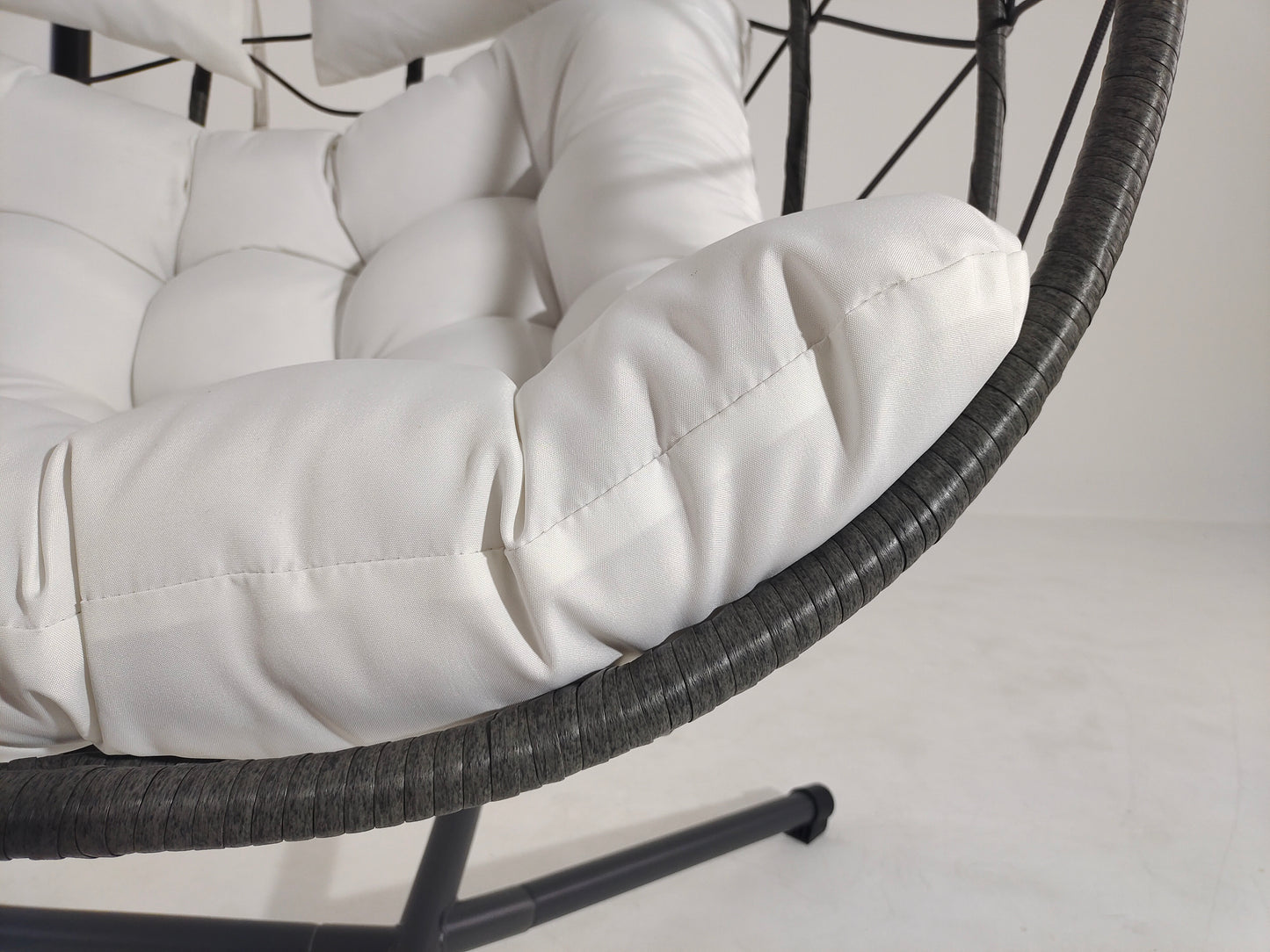 Beige Steel Patio Egg Chair with Stand - Outdoor Swing Chair