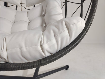 Beige Steel Patio Egg Chair with Stand - Outdoor Swing Chair