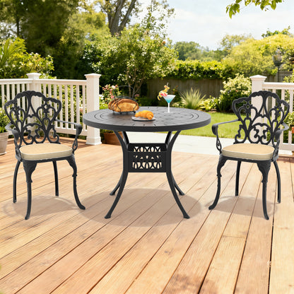 3-Piece Set Of Cast Aluminum Patio Furniture With Beige Cushions