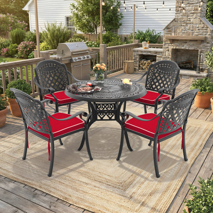 5-Piece Set Of Cast Aluminum Patio Furniture With Black Frame and Red Seat Cushions(same sku:W1710S00064,W1710S00003)