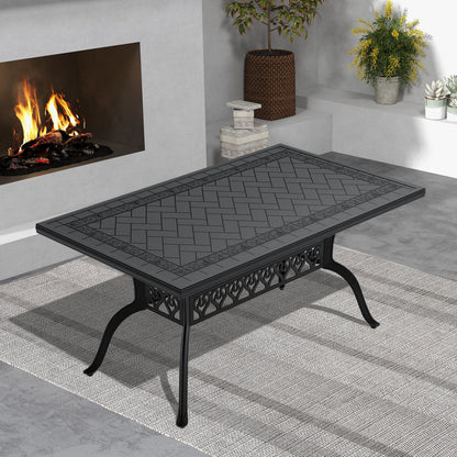 L59.05*W35.43-inch Cast Aluminum Patio Dining Table With Black Frame and Carved Texture on the Tabletop (same sku: W171084480)