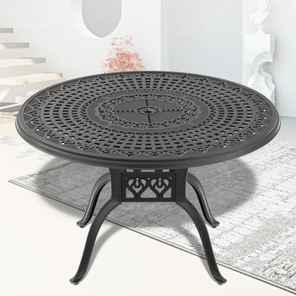 Ø47.24-inch Cast Aluminum Patio Dining Table With Black Frame and Umbrella Hole (same sku: W1710120507)
