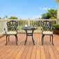 3-Piece Set Of Cast Aluminum Patio Furniture  With Black Frame and Off-white Seat Cushions