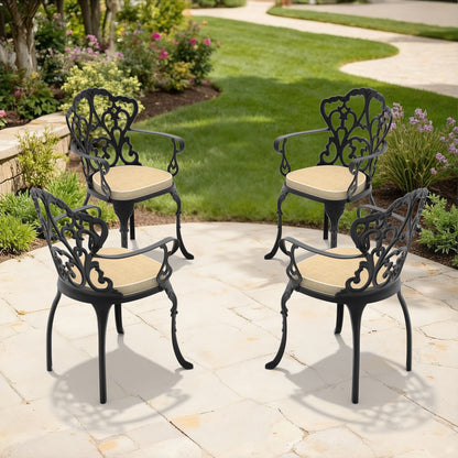 Cast Aluminum Patio Dining Chair 4PCS With Black Frame and Off-white Cushions (same sku:W1710P166006)