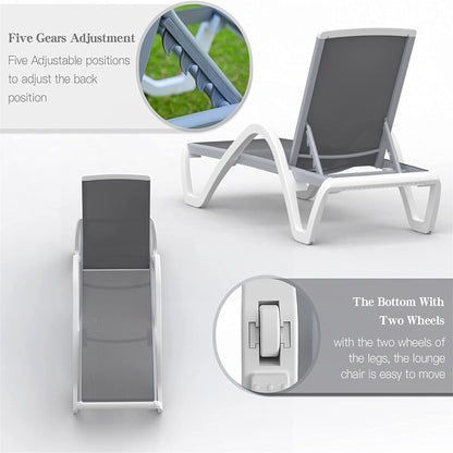 Gray Aluminum Patio Chaise Lounge - Outdoor Pool Chair