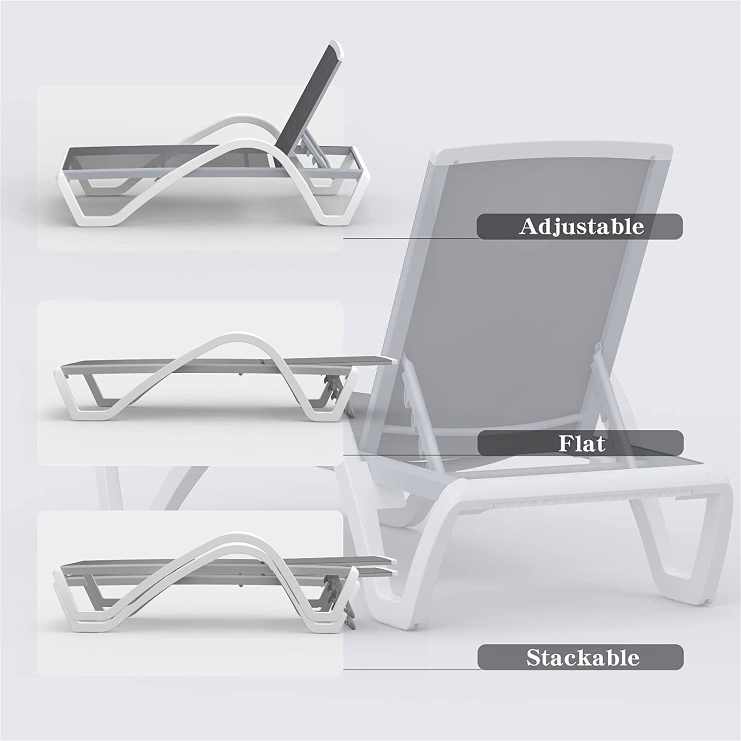 Gray Aluminum Patio Chaise Lounge - Outdoor Pool Chair
