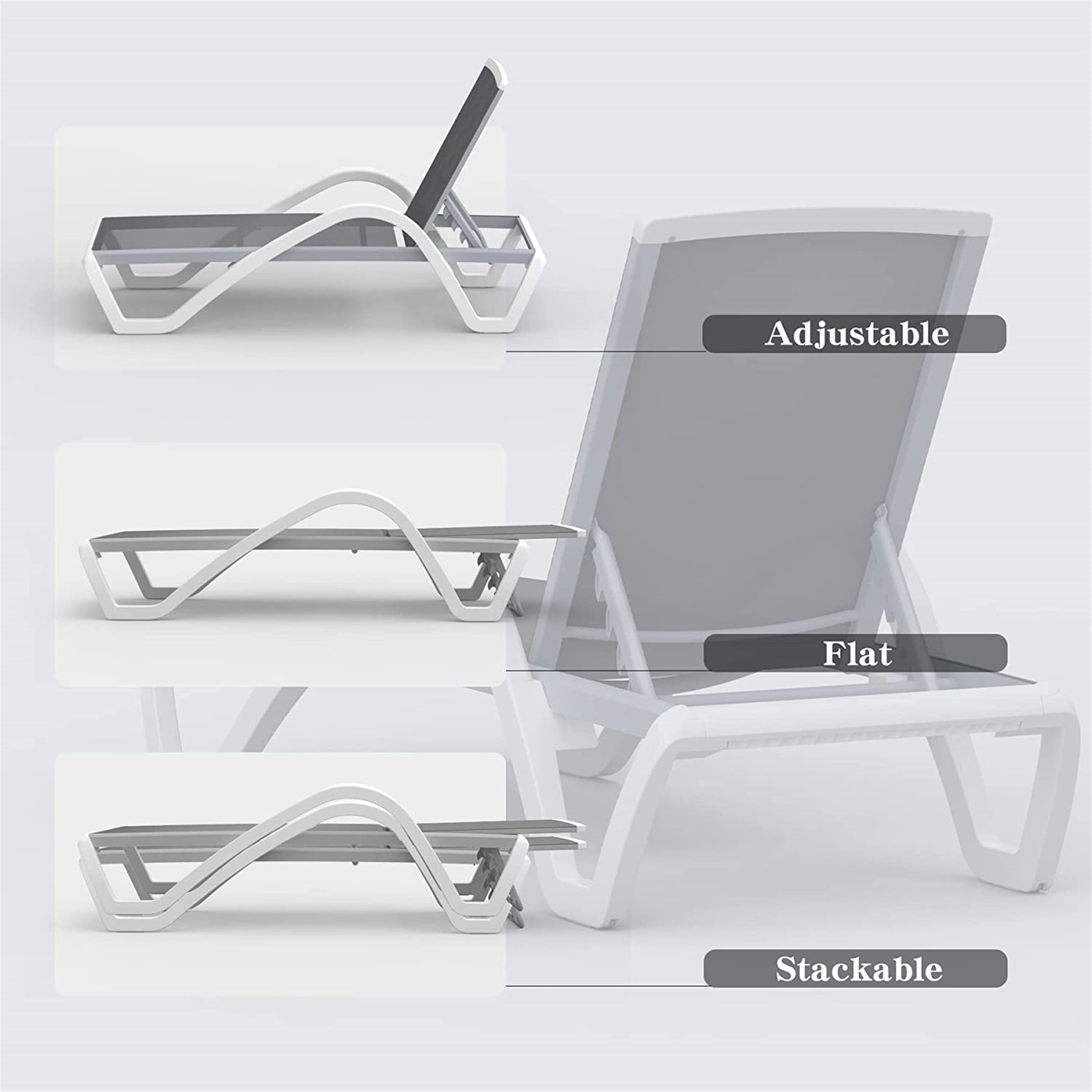 Gray Aluminum Patio Chaise Lounge - Outdoor Pool Chair