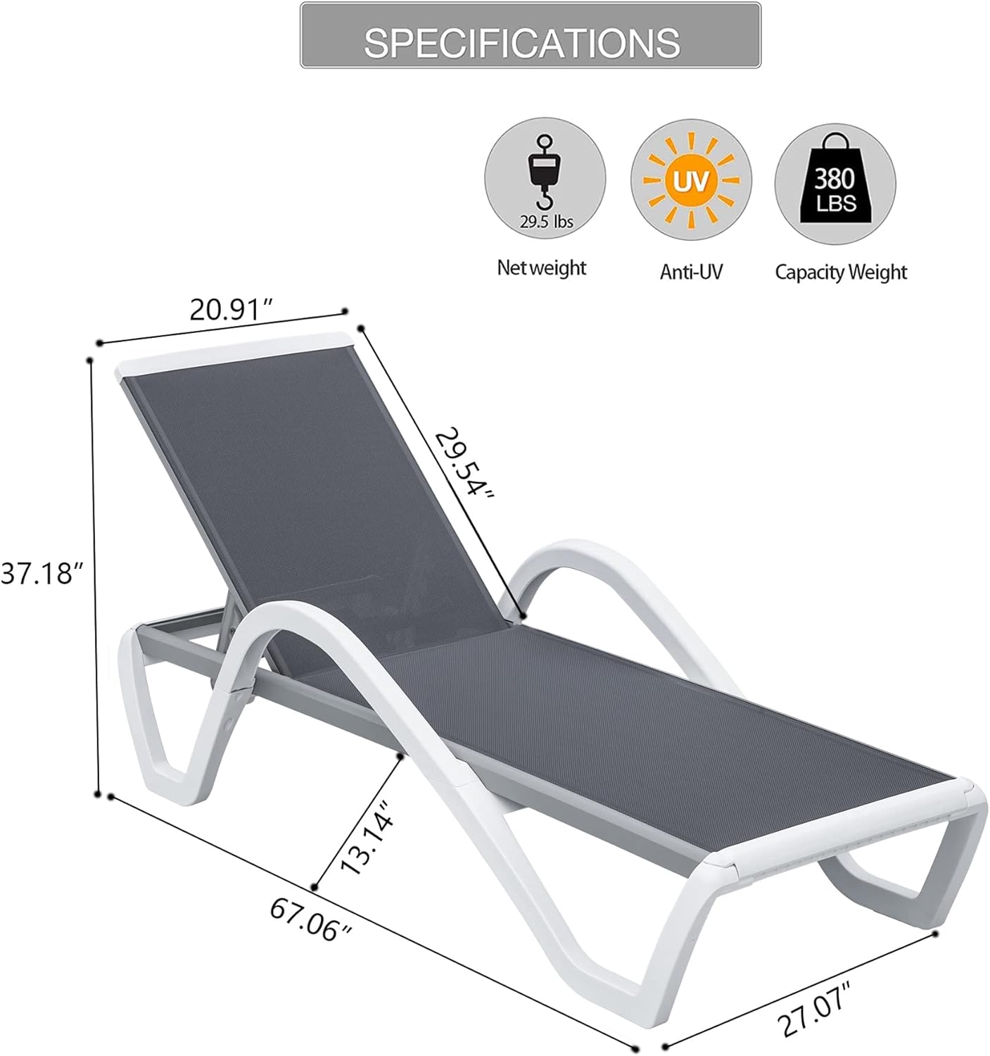 Gray Aluminum Patio Chaise Lounge - Outdoor Pool Chair