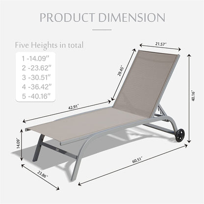 Khaki Aluminum Patio Lounge Chairs Set of 2