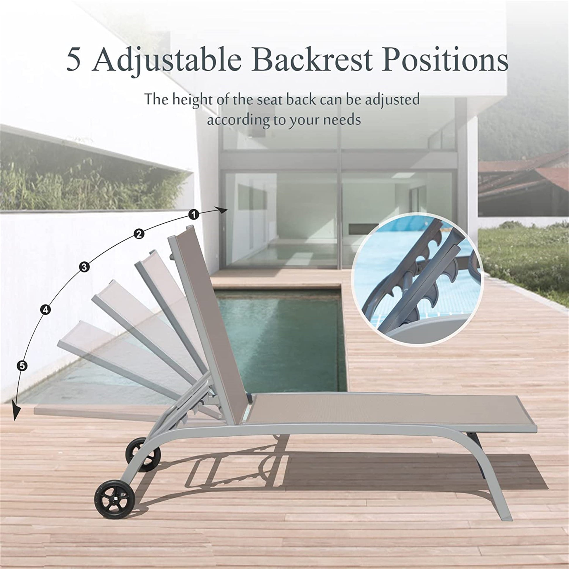 Khaki Aluminum Patio Lounge Chairs Set of 2