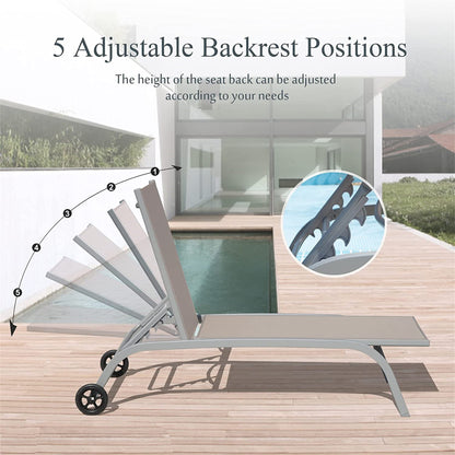 Khaki Aluminum Patio Lounge Chairs Set of 2