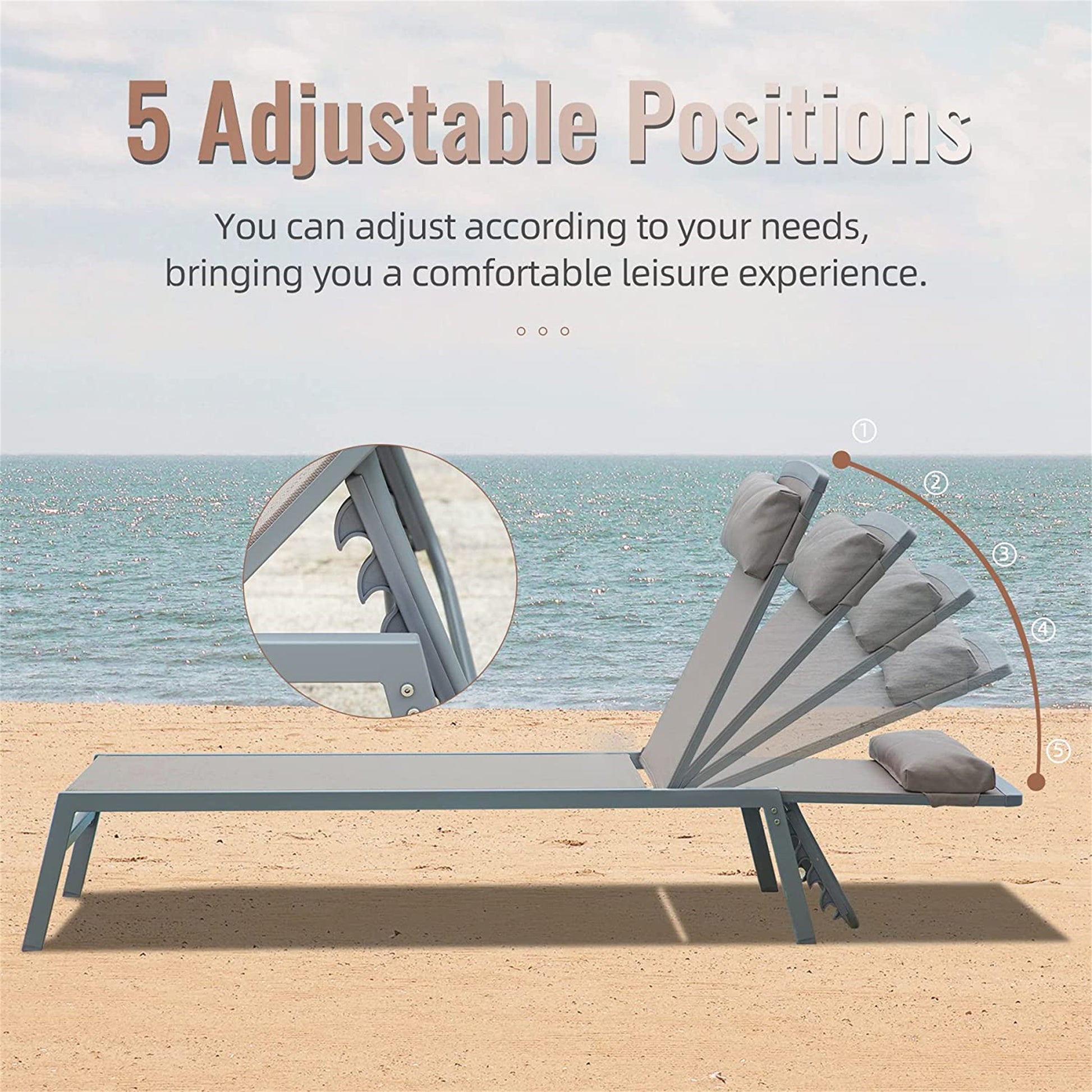 Khaki Aluminum Patio Chaise Lounge Set - 2 Chairs + Table