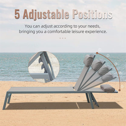 Khaki Aluminum Patio Chaise Lounge Set - 2 Chairs + Table