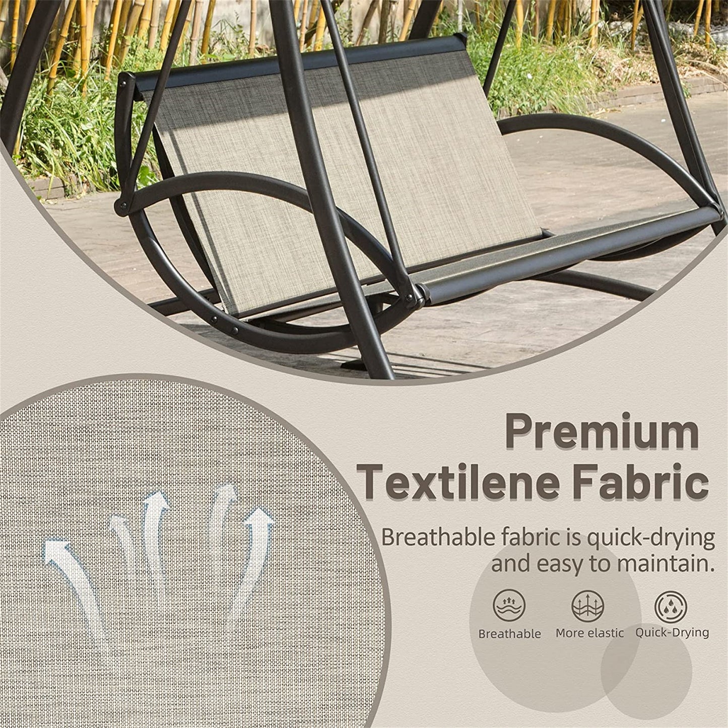 Dark Brown Steel Patio Swing with Canopy for Garden or Poolside Relaxation