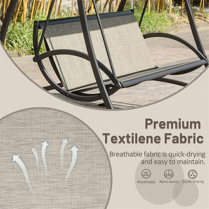 Dark Brown Steel Patio Swing with Canopy for Garden or Poolside Relaxation