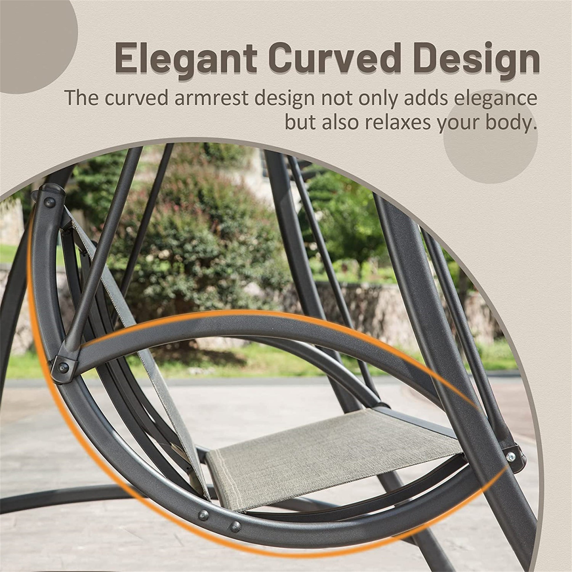 Dark Brown Steel Patio Swing with Canopy for Garden or Poolside Relaxation