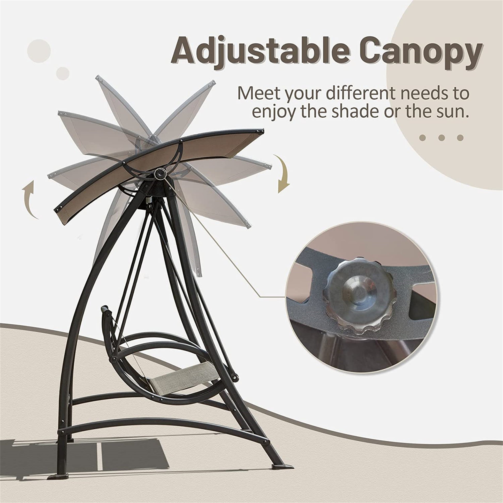 Dark Brown Steel Patio Swing with Canopy for Garden or Poolside Relaxation