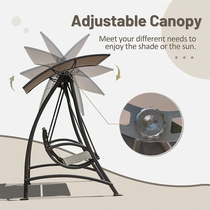 Dark Brown Steel Patio Swing with Canopy for Garden or Poolside Relaxation