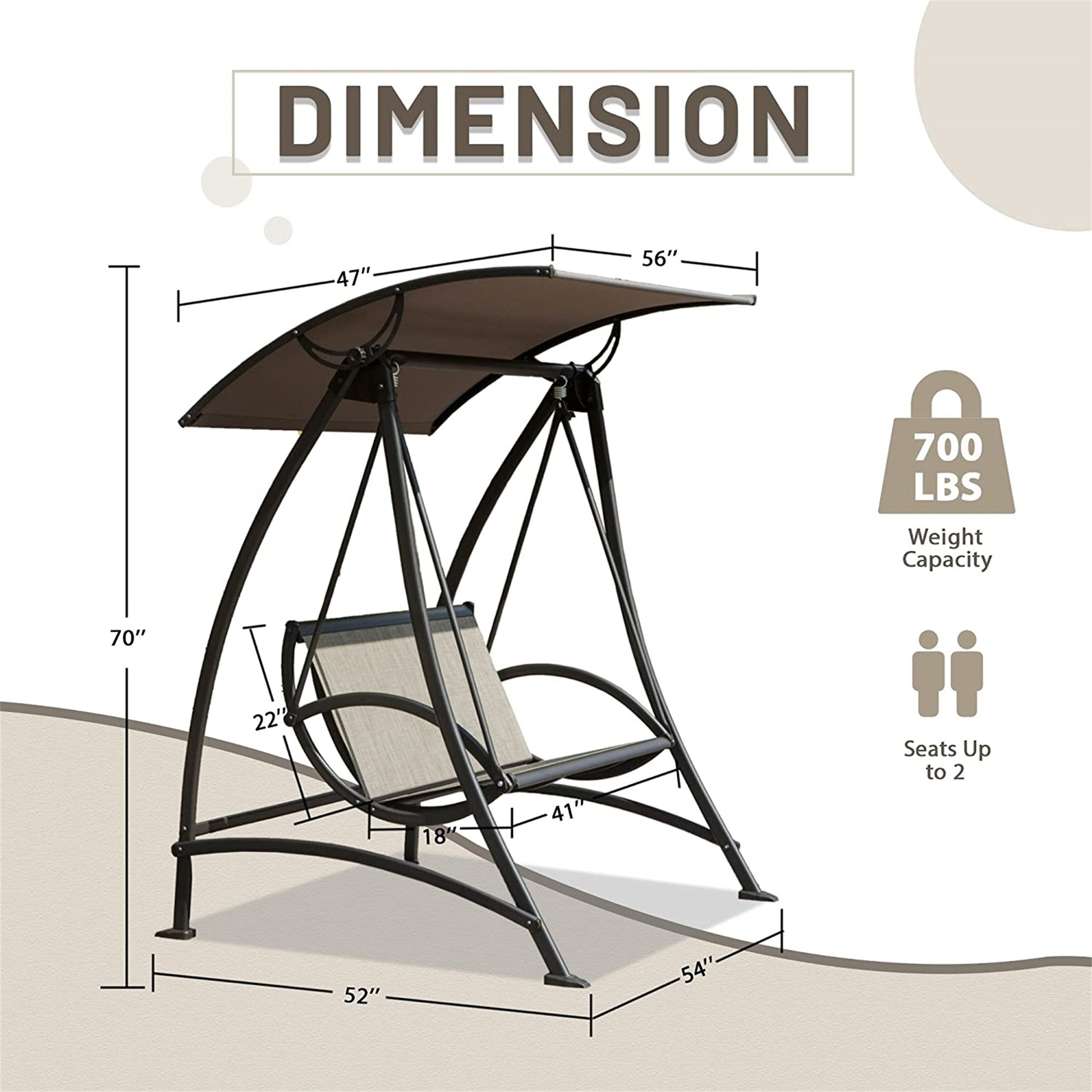 Dark Brown Steel Patio Swing with Canopy for Garden or Poolside Relaxation
