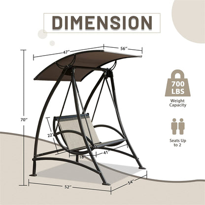 Dark Brown Steel Patio Swing with Canopy for Garden or Poolside Relaxation