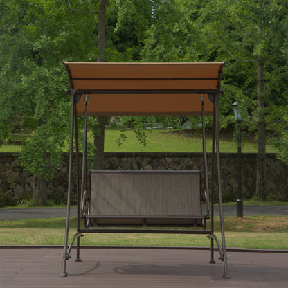 Dark Brown Steel Patio Swing with Canopy for Garden or Poolside Relaxation