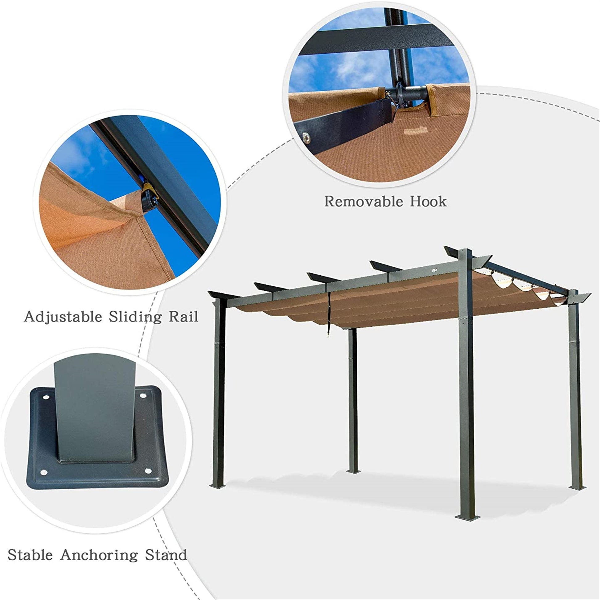 13ft x 10ft Dark Gray Aluminum Retractable Pergola - Outdoor Shade