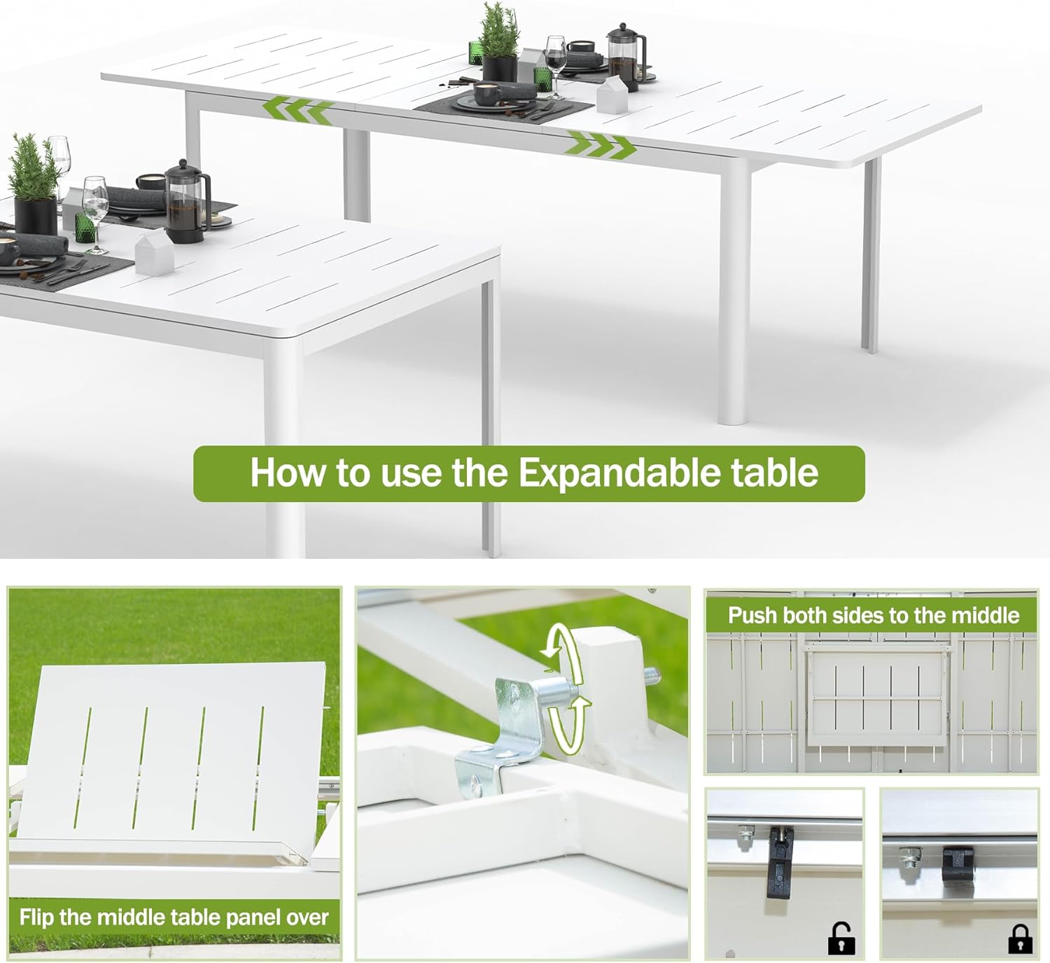 Expandable Patio Table - 6-8 Person Aluminum Outdoor Table