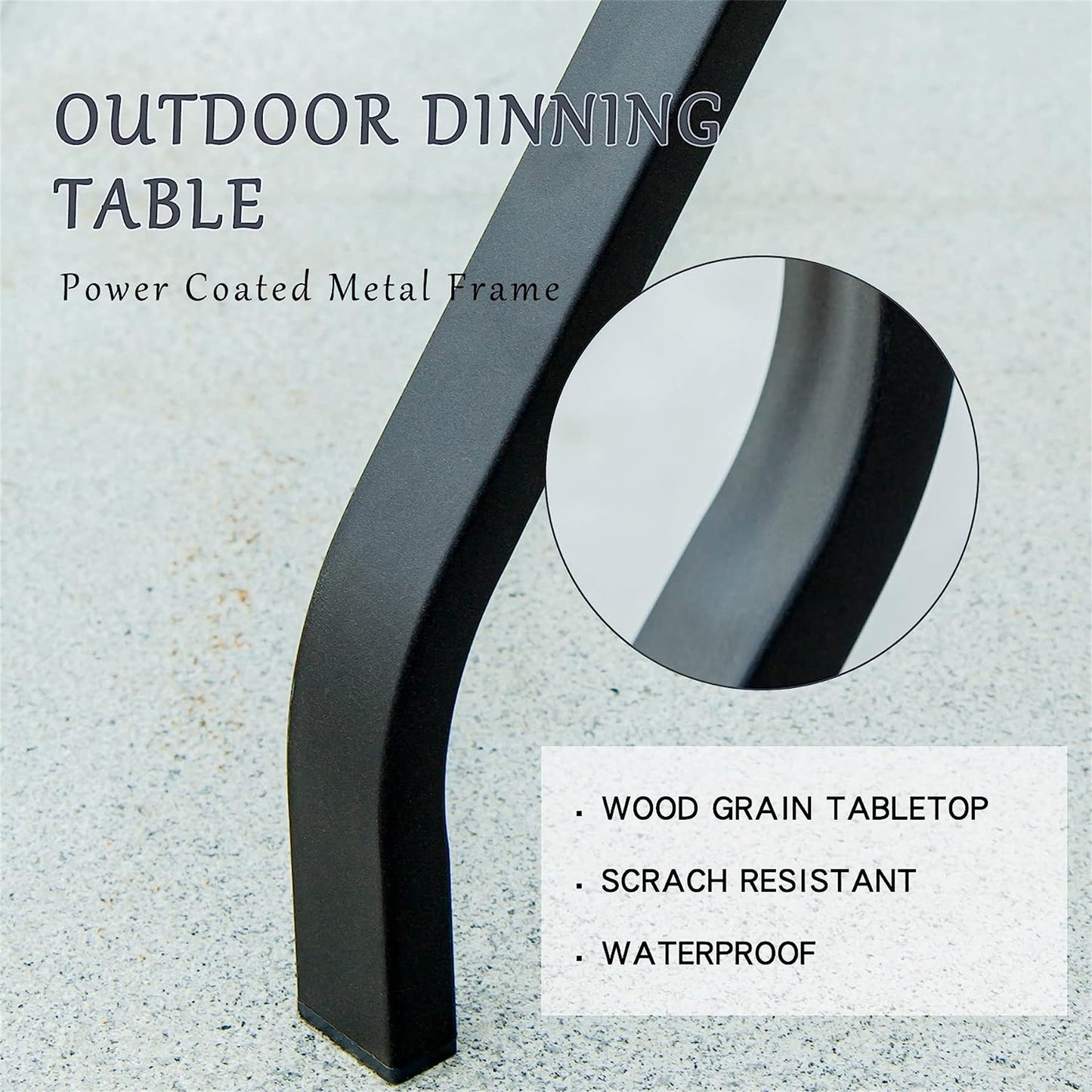 Beige Metal Outdoor Patio Dining Table with Umbrella Hole for Garden