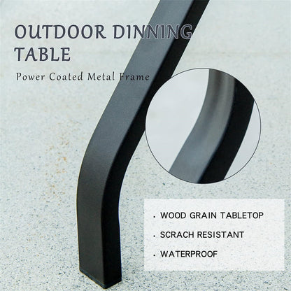 Beige Metal Outdoor Patio Dining Table with Umbrella Hole for Garden