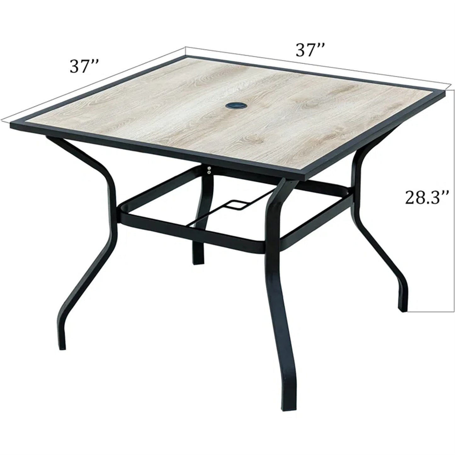 Beige Metal Outdoor Patio Dining Table with Umbrella Hole for Garden