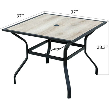 Beige Metal Outdoor Patio Dining Table with Umbrella Hole for Garden