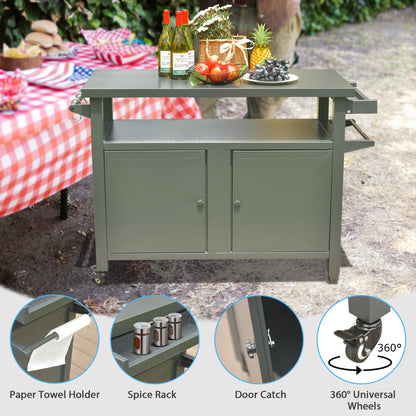 Grey Aluminum Outdoor Grill Cart with Storage Wheels