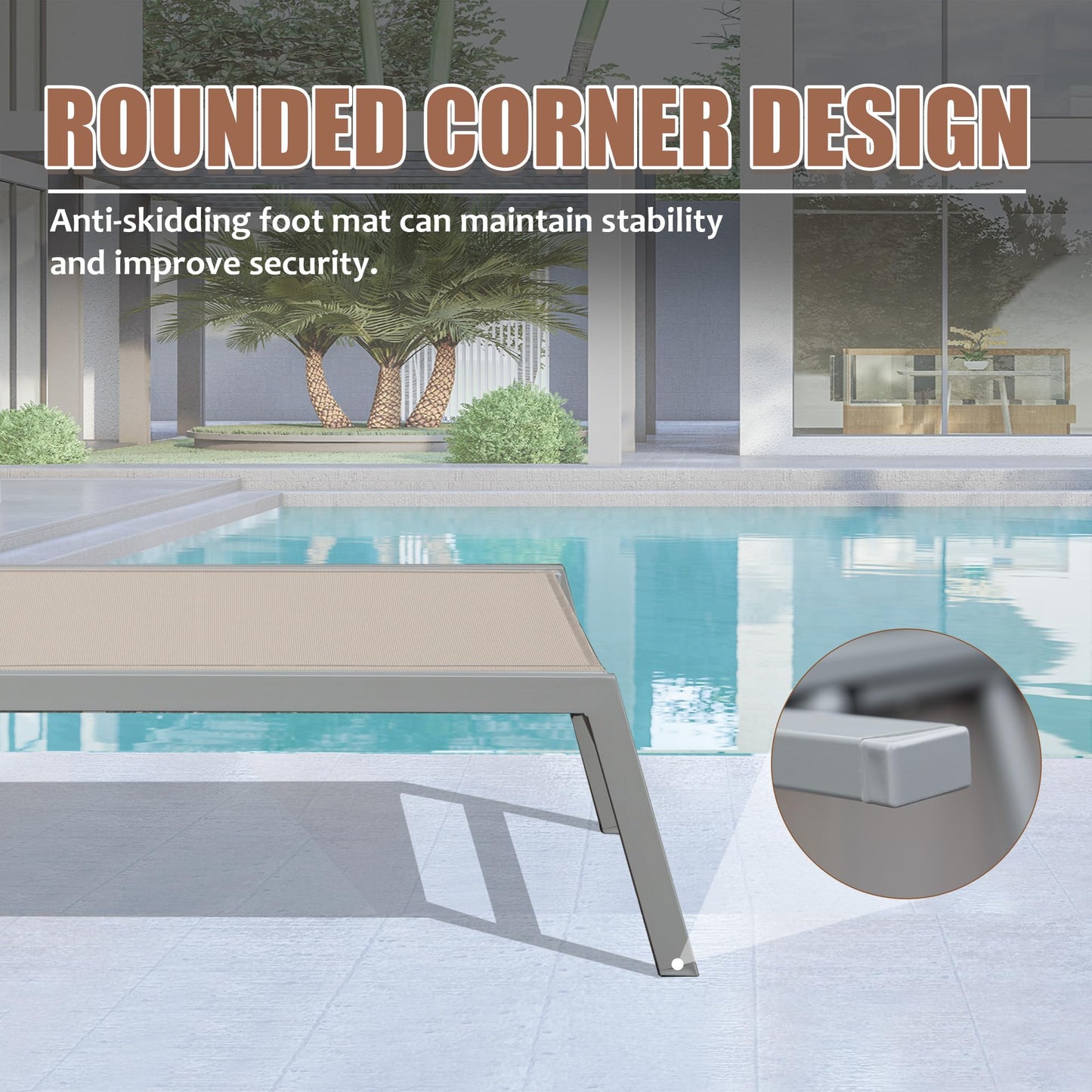 Khaki Aluminum Patio Lounge Chair - 3 Pack