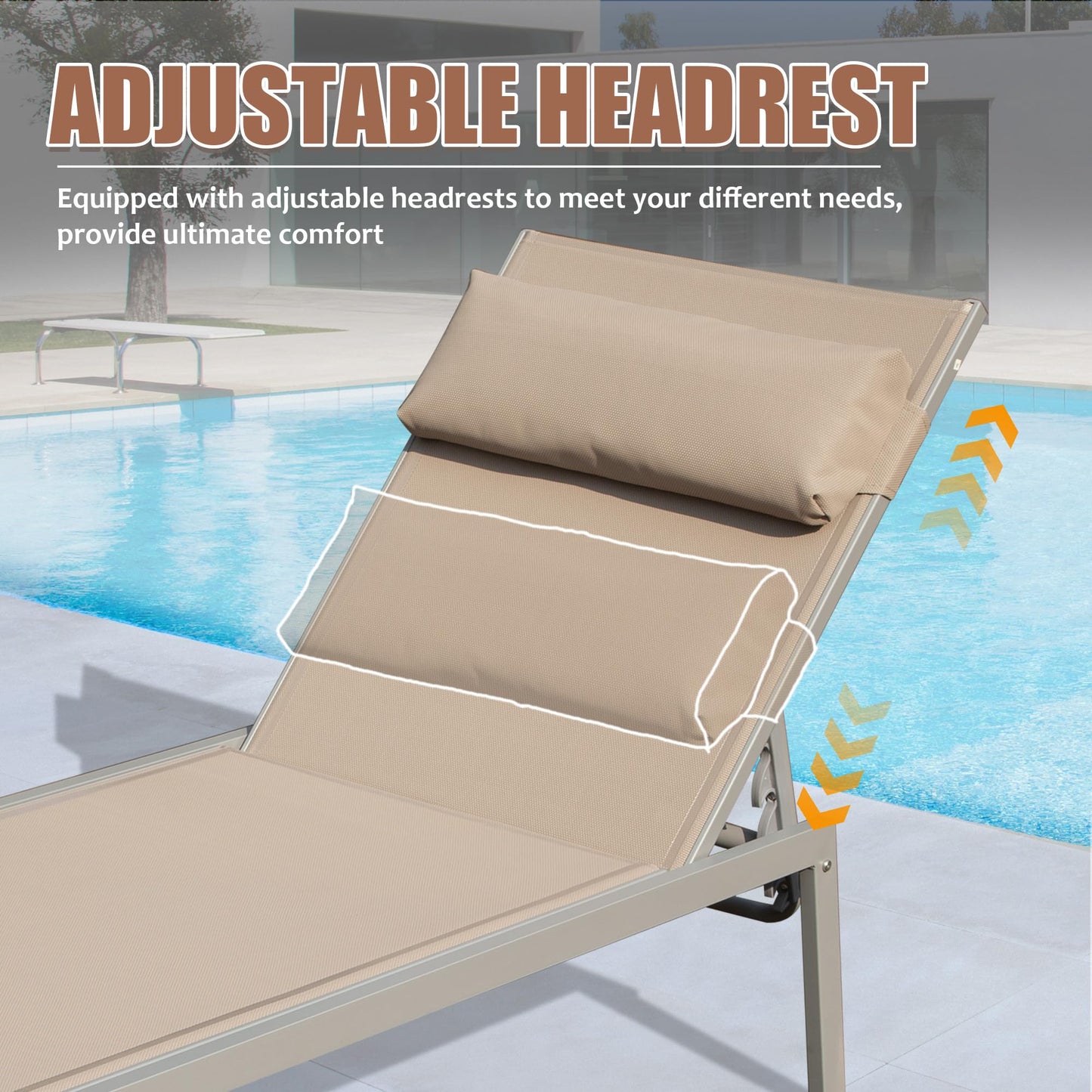 Khaki Aluminum Patio Lounge Chair - 3 Pack