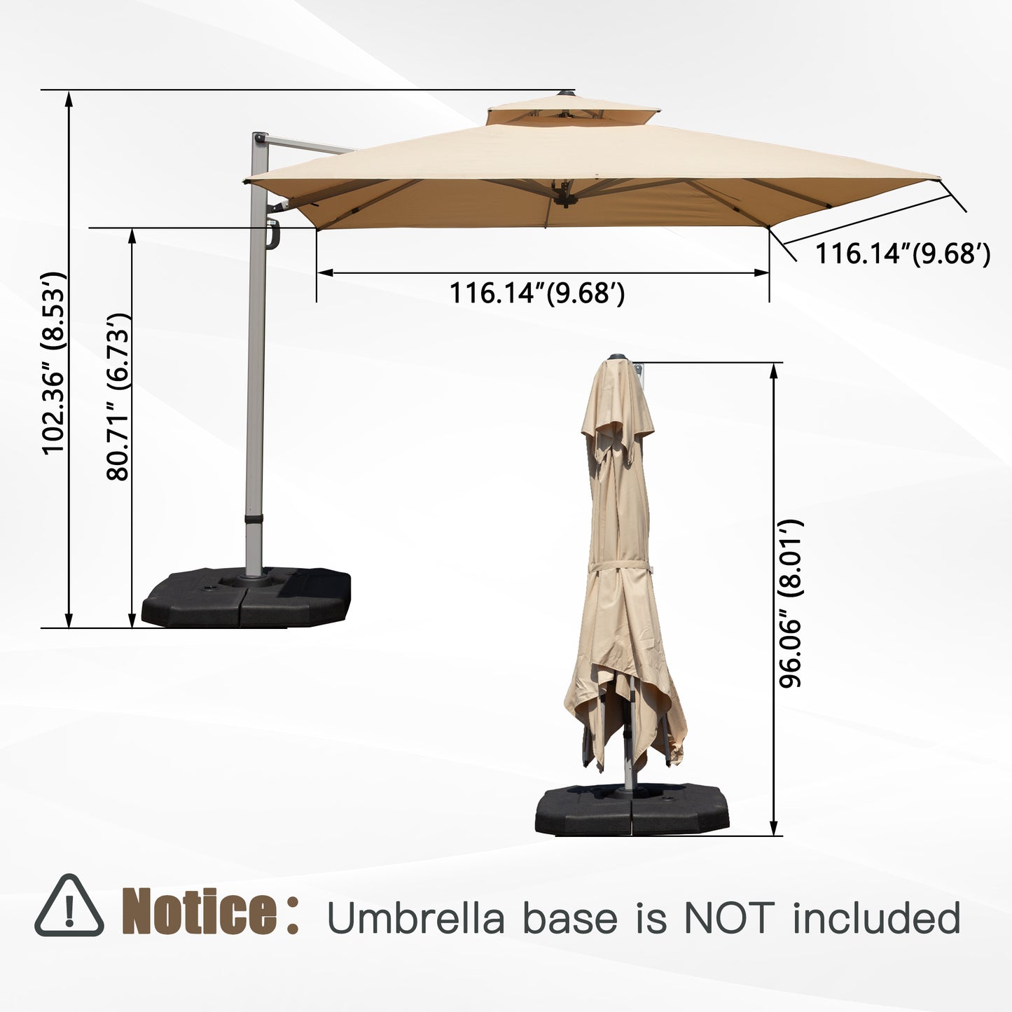 10x10 Square Aluminium Patio Umbrella for Garden & Poolside Use
