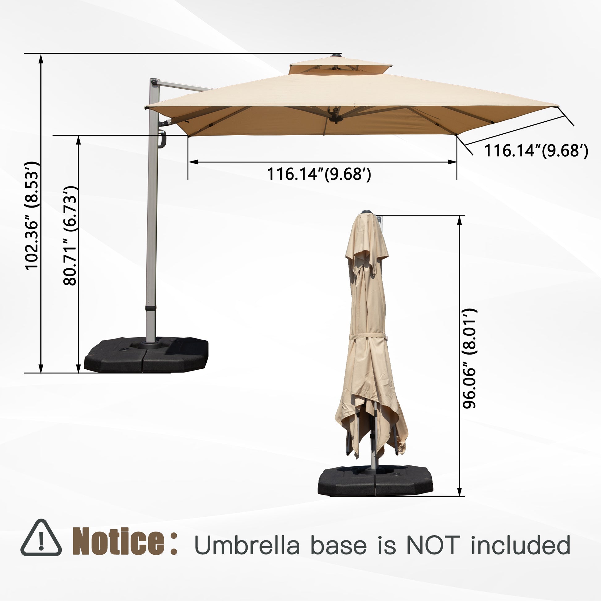 10x10 Square Aluminium Patio Umbrella for Garden & Poolside Use