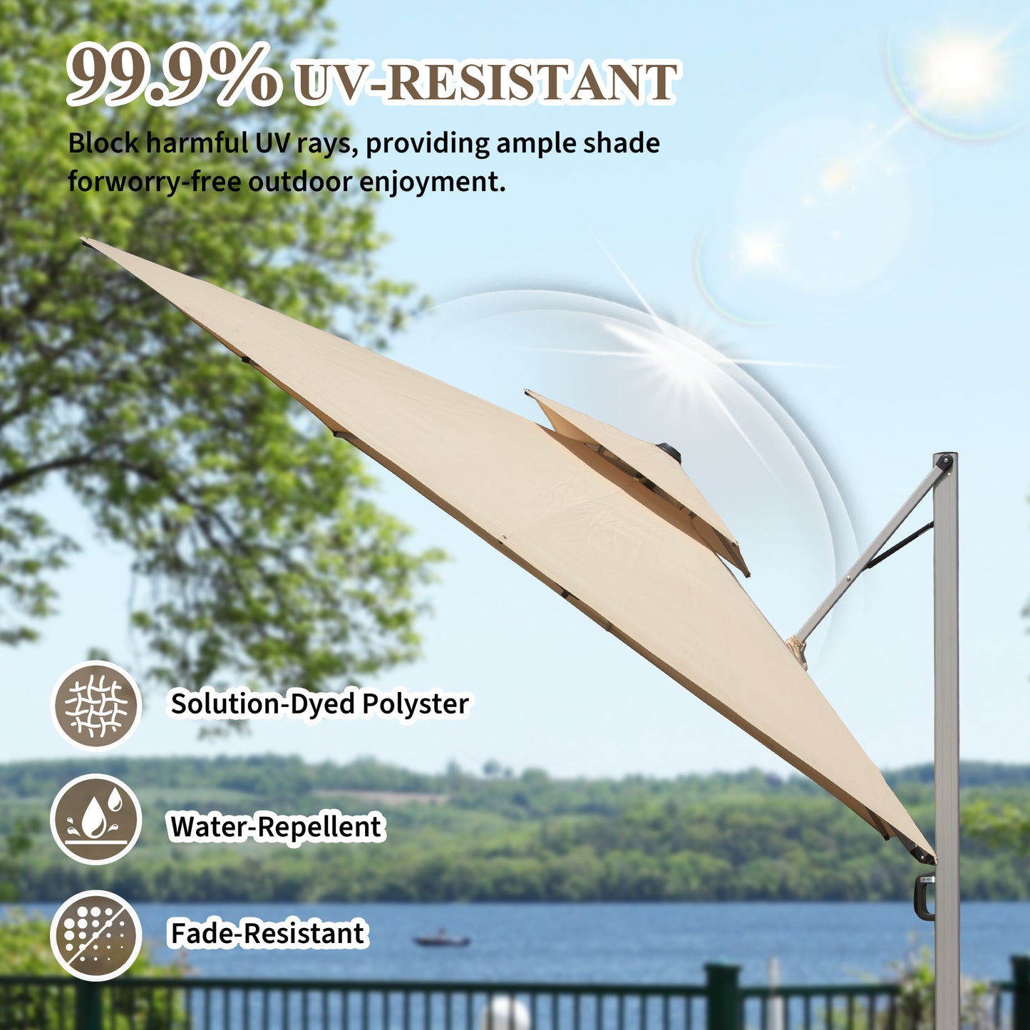 10x10 Square Aluminium Patio Umbrella for Garden & Poolside Use