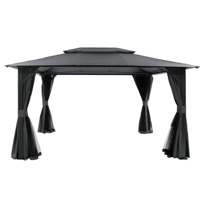 10'x13' Outdoor Gazebo for Patio, Soft Top Metal Gazebos with Double Roofs, Heavy Duty Party Tent with Mosquito Netting and Privacy Curtains for Backyard Garden Lawn Deck (Gray)