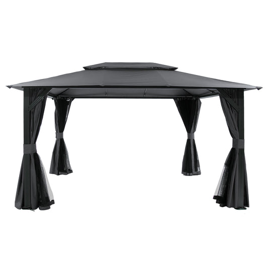 10'x13' Outdoor Gazebo for Patio, Soft Top Metal Gazebos with Double Roofs, Heavy Duty Party Tent with Mosquito Netting and Privacy Curtains for Backyard Garden Lawn Deck (Gray)