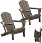 Adirondack Chairs Set of 2, Plastic Adirondack Chair, Adirondack Chairs, HDPE Adirondack Chair, Folding Adirondack Chairs, Outdoor Chairs with Cup Holder for Lawn Patio Deck Fire Pit -Brown