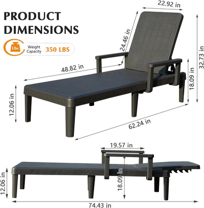 Grey Resin Pool Lounge Chairs Set of 2 - Outdoor Patio Seating