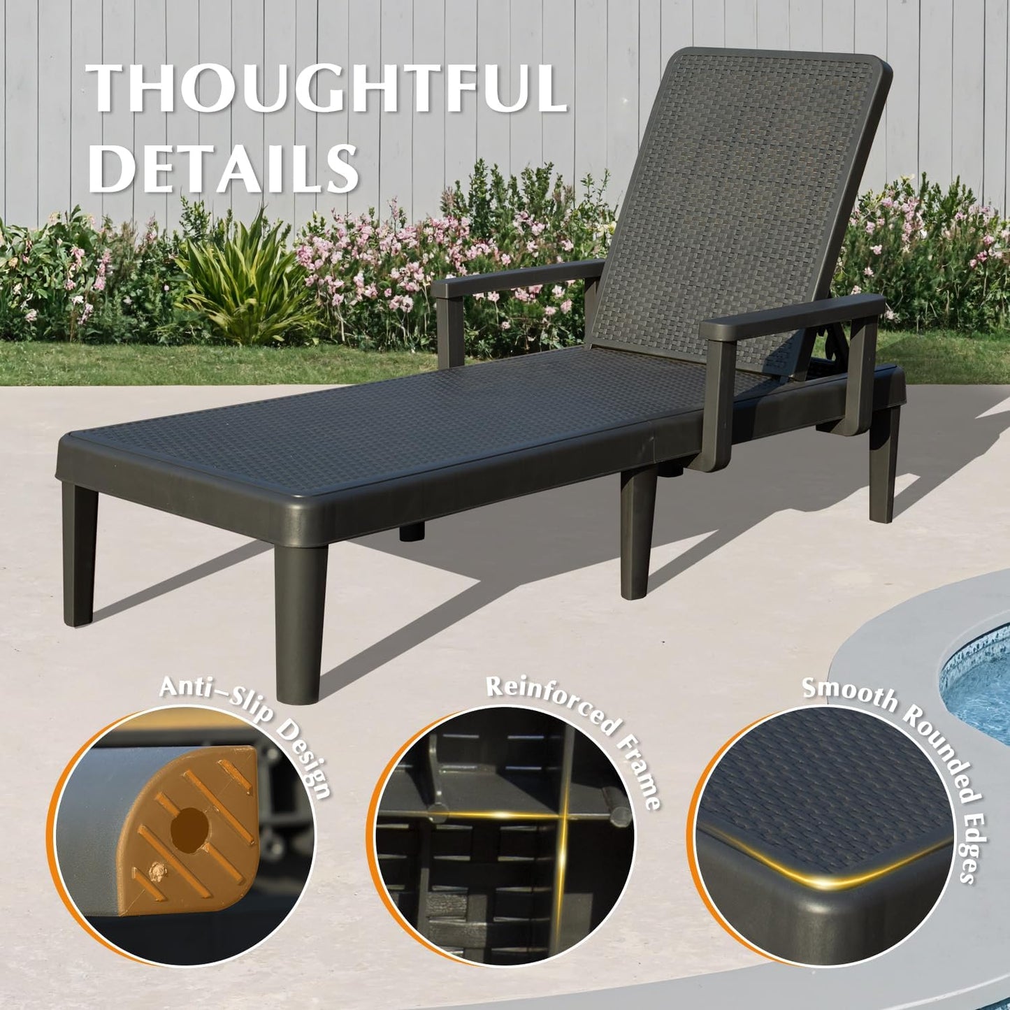 Grey Resin Pool Lounge Chairs Set of 2 - Outdoor Patio Seating